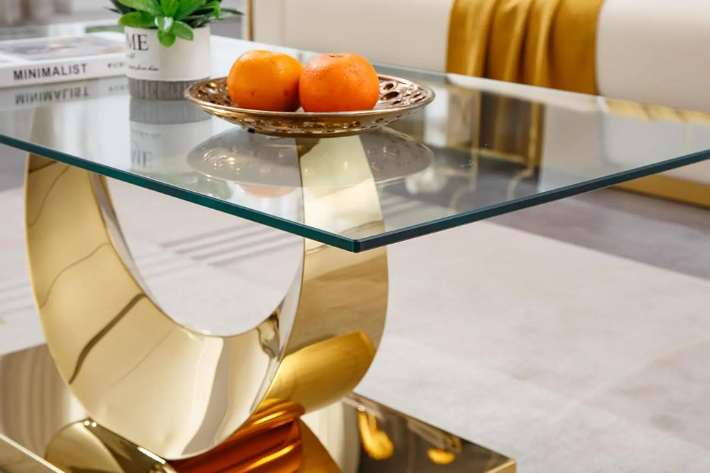 LUNA AURUM™ 47" Rectangular Gold Glass Coffee Table by PurelyhomeDeco