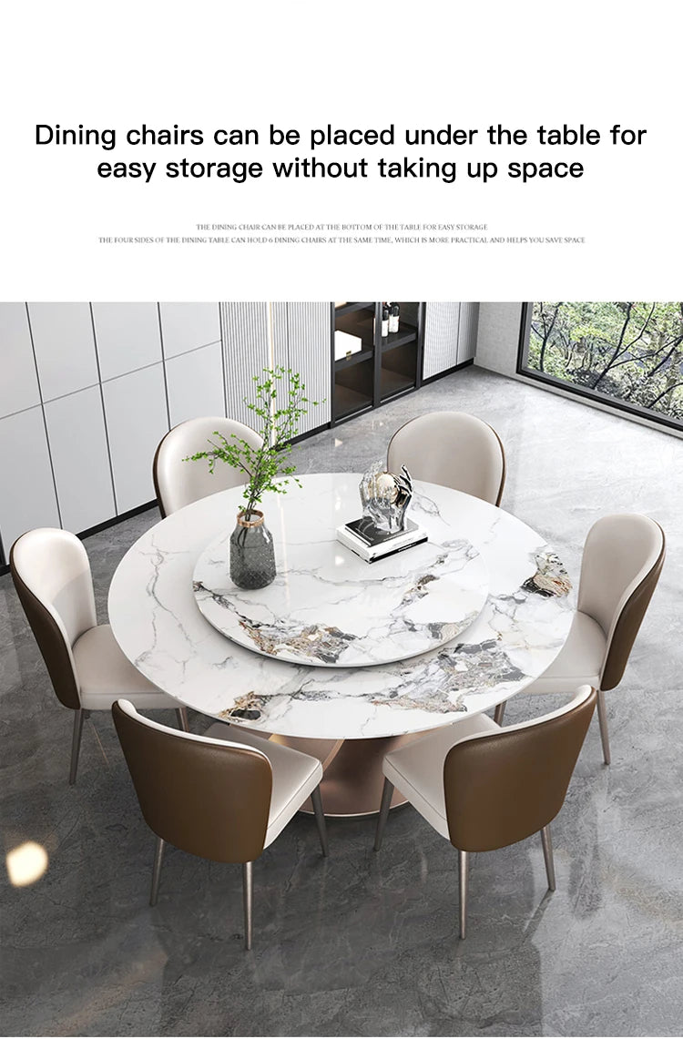 SILORA White Marble Round Dining Table with Turntable by PurelyhomeDeco