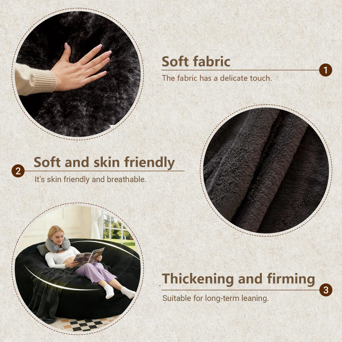 100CM×100CM×60CM, adult beanbag chair with padded beanbag inside, memory foam chair, soft flannel washable cover, ideal reading seat for bedrooms and dorms. by PurelyhomeDeco