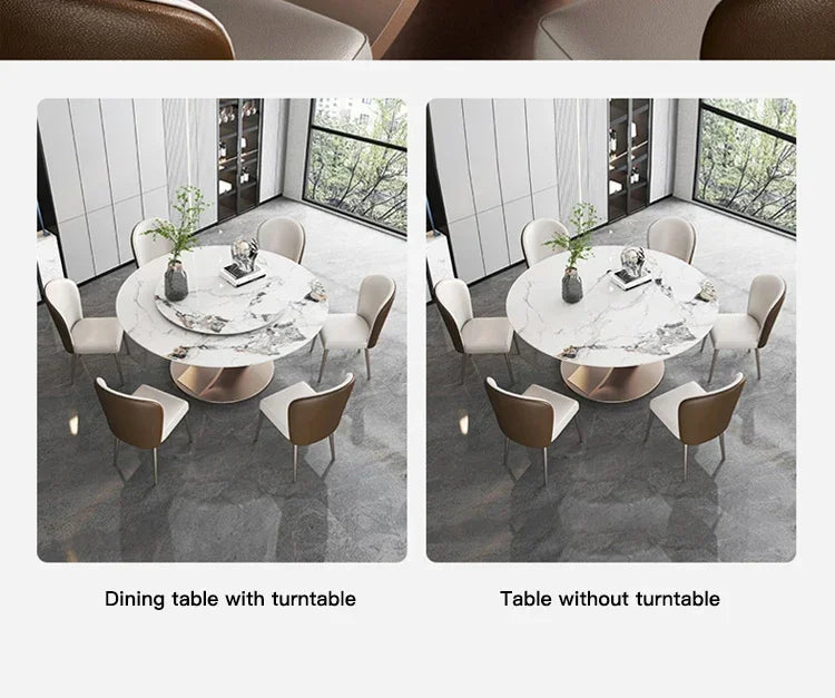 SILORA White Marble Round Dining Table with Turntable by PurelyhomeDeco