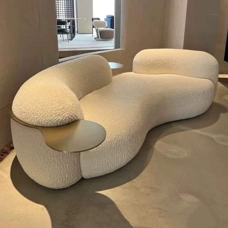 Cream wind creative curved sofa light luxury Italian pea sofa small apartment living room clothing store beauty salon hotel by PurelyhomeDeco