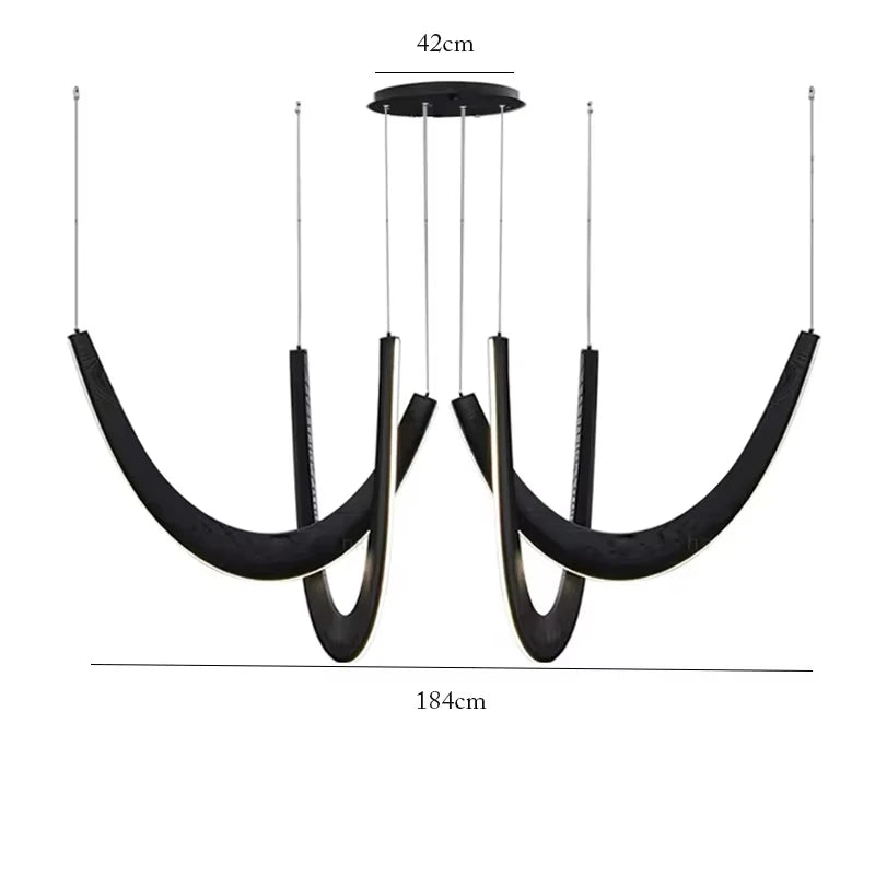 Black chandelier with measurements on a white background