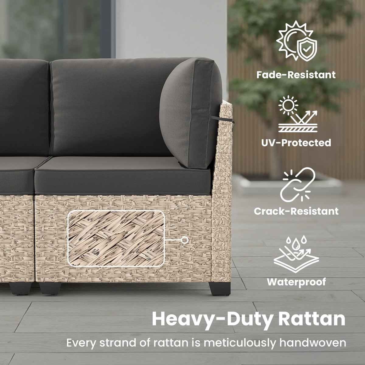 7-Piece Patio Furniture Set, Outdoor Rattan Sectional Sofa with Tempered Glass Table, All-Weather, for Garden, Porch, Backyard by PurelyhomeDeco