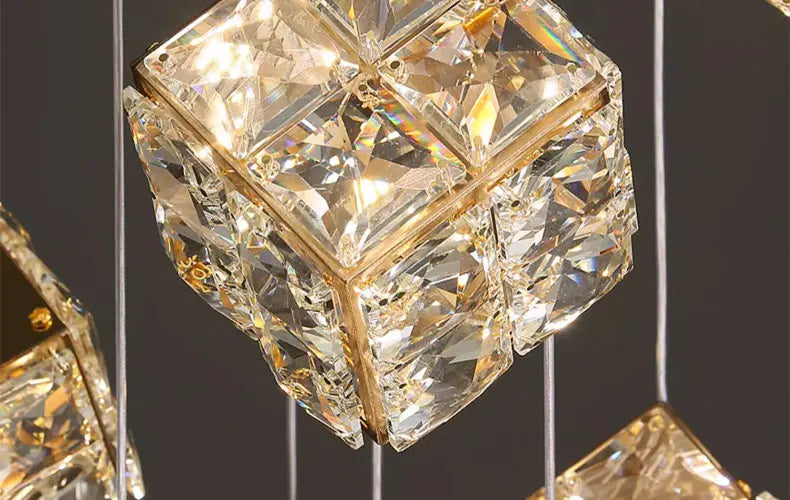 LustraCube™ Crystal LED Pendant Light – Luxury Gold & Chrome Hanging Chandelier for Living Rooms, Staircases & Modern Villas by PurelyhomeDeco