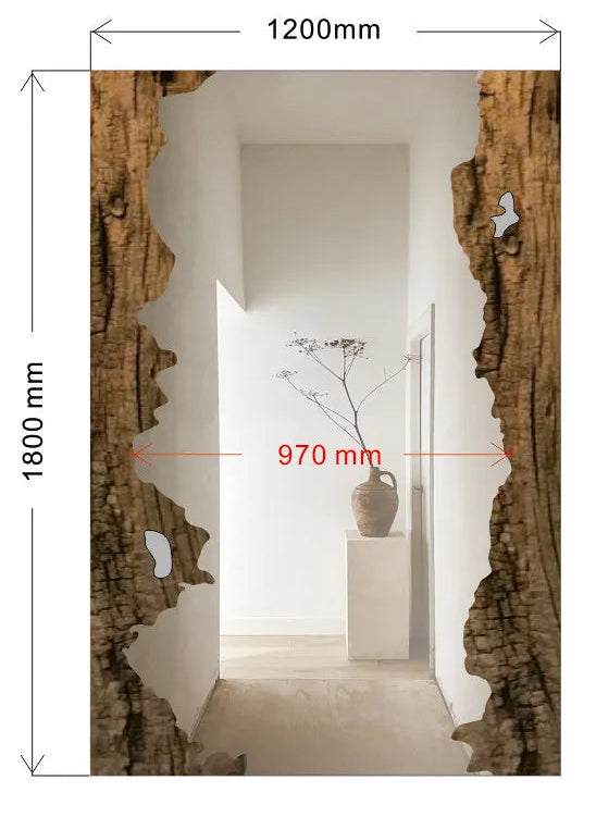 Wooden frame with measurements and details on a white background