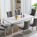 MARIXA 70" Faux Marble Dining Table – White & Silver Modern Design by PurelyhomeDeco