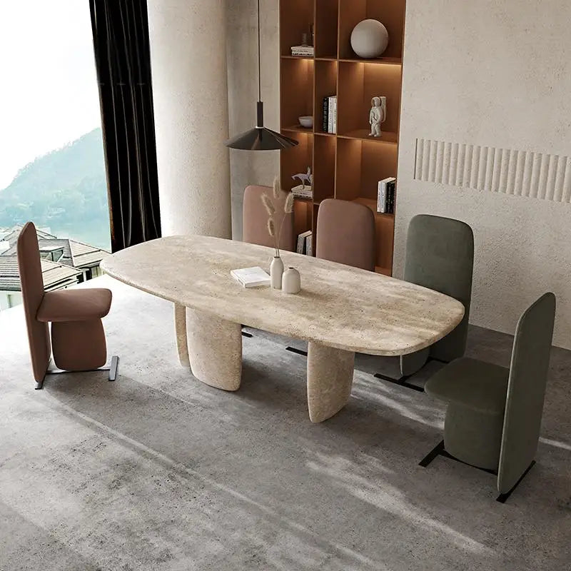 AURELIA SOLÉ™ Italian Minimalist Yellow Travertine Dining Table | Nordic Fusion Luxury by PurelyhomeDeco