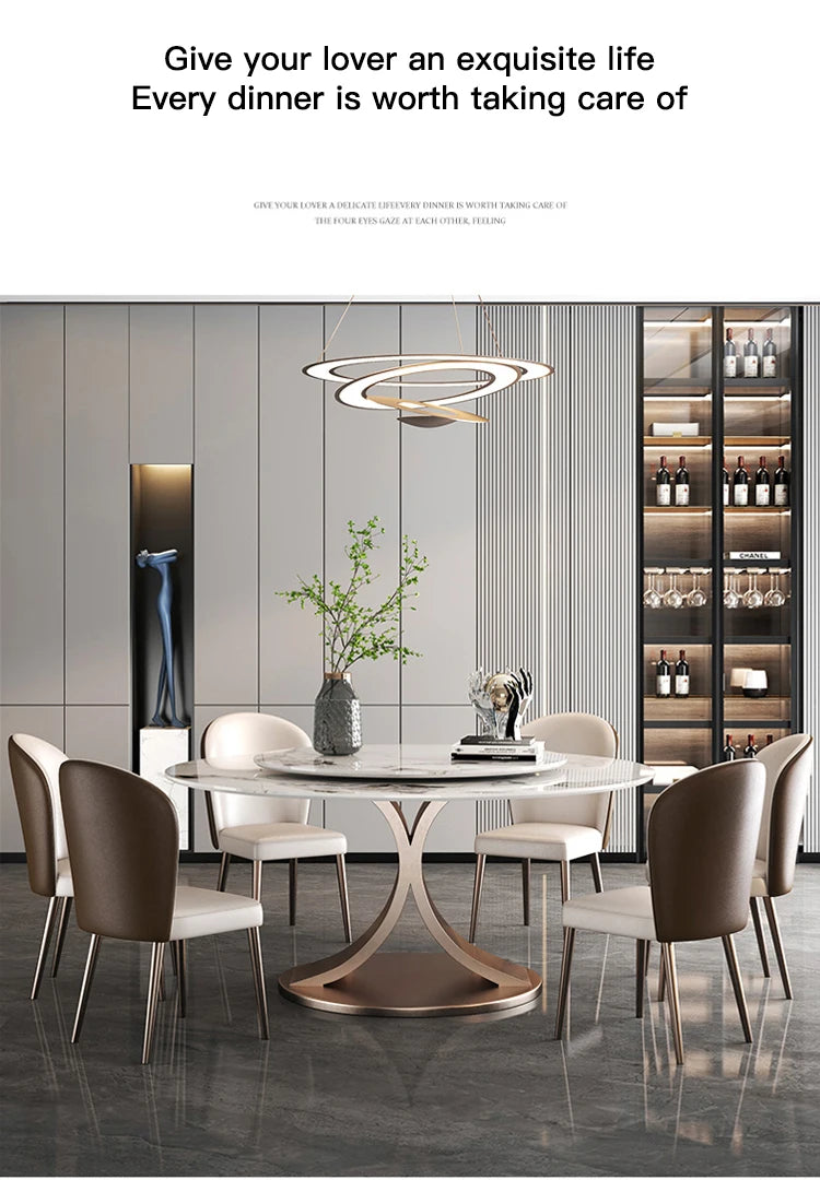 SILORA White Marble Round Dining Table with Turntable by PurelyhomeDeco