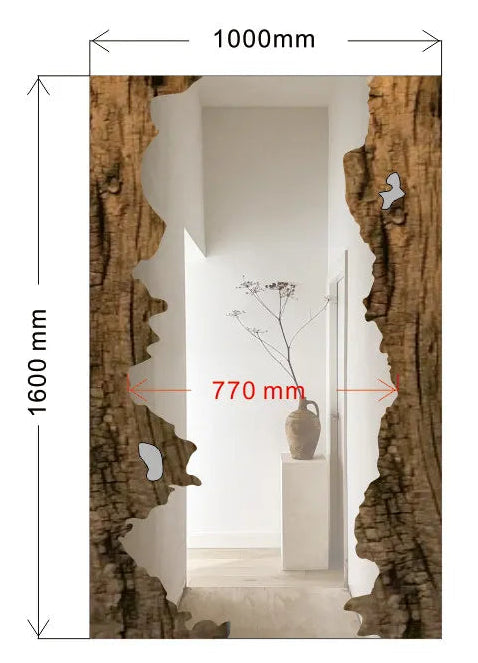 Wooden frame with measurements on a white background
