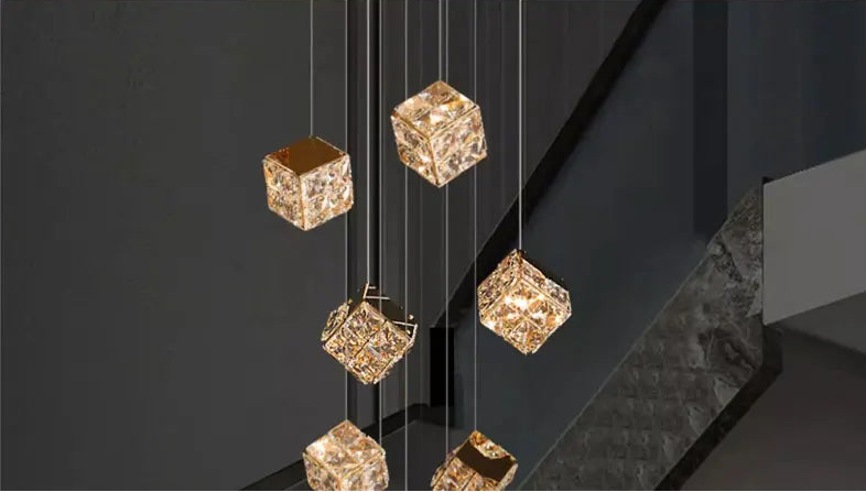 LustraCube™ Crystal LED Pendant Light – Luxury Gold & Chrome Hanging Chandelier for Living Rooms, Staircases & Modern Villas by PurelyhomeDeco