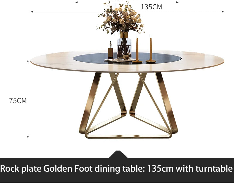 AURÉVA Golden Round Marble Dining Table with Turntable by PurelyhomeDeco