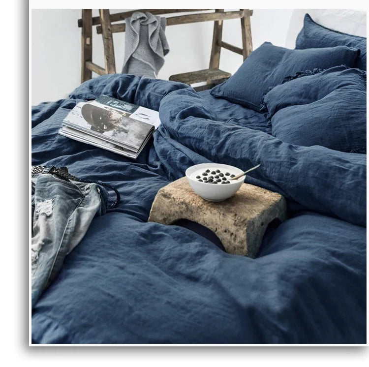 FlaxÉlysée™ Pure Linen Duvet Cover Set – Natural Flax French Linen Bedding with Coconut Button Closure by PurelyhomeDeco