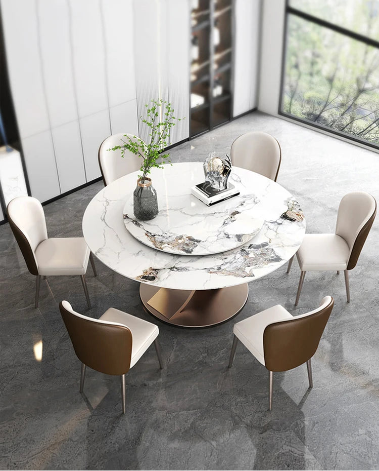 SILORA White Marble Round Dining Table with Turntable by PurelyhomeDeco