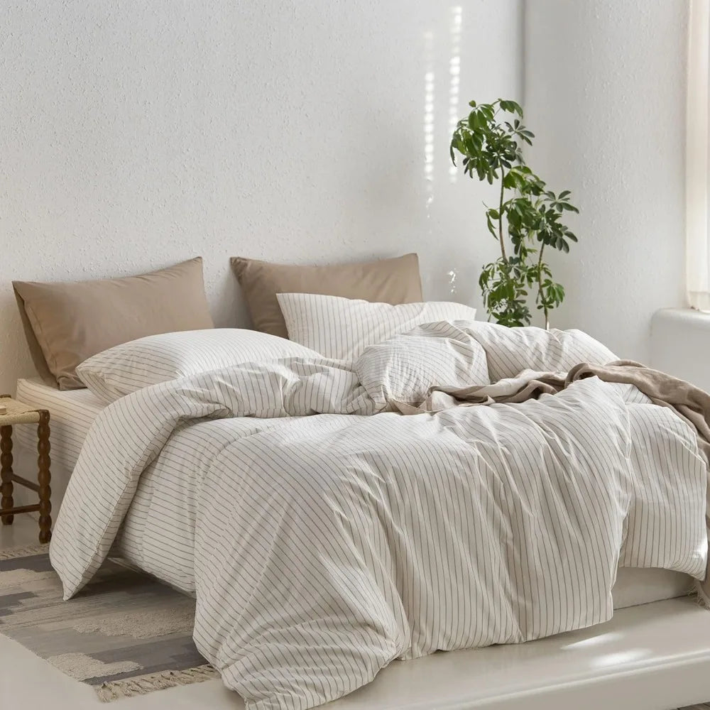 Grand Lino Soft Cotton Duvet Cover Set – Natural Linen-Feel Luxury Series by PurelyhomeDeco