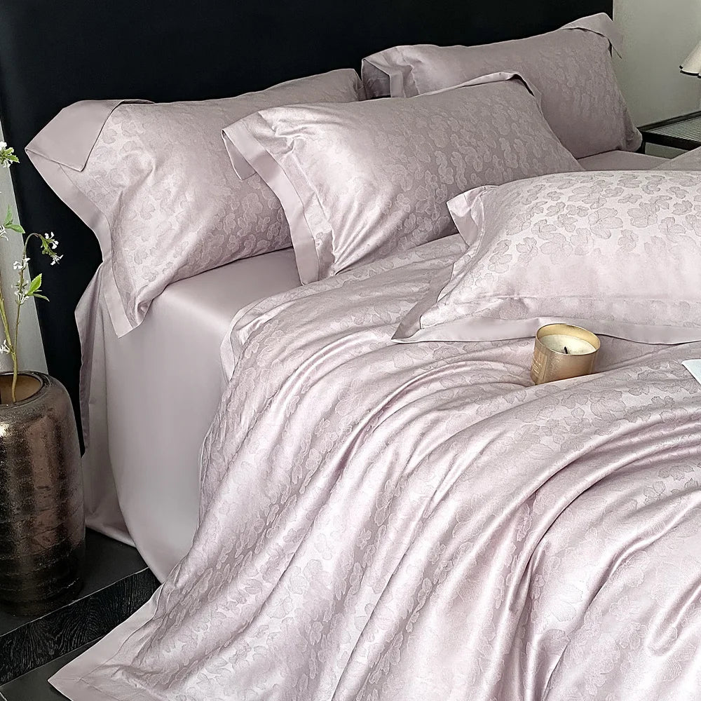 RegaliaSateen™ 4PCS Premium 100s Sateen Jacquard Bedding Set – Pure Cotton Sheet & Duvet Cover (Queen/King) by PurelyhomeDeco