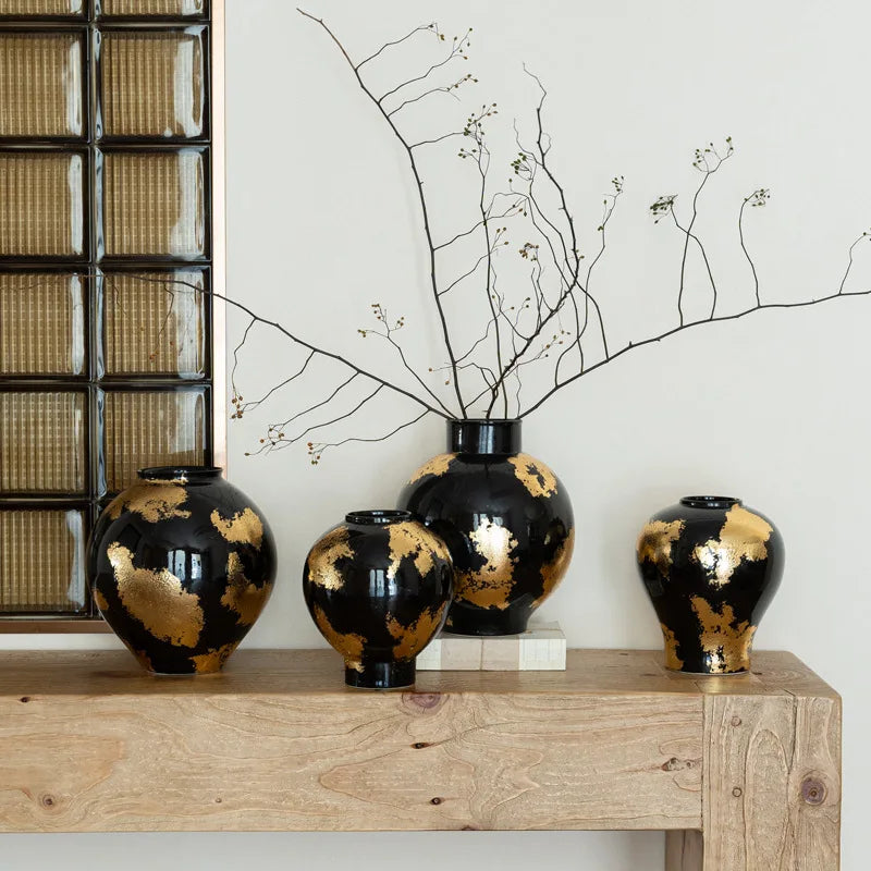 Aurelia Foil – Gold-Plated Porcelain Decorative Vase | Luxury Table Accent by PurelyhomeDeco