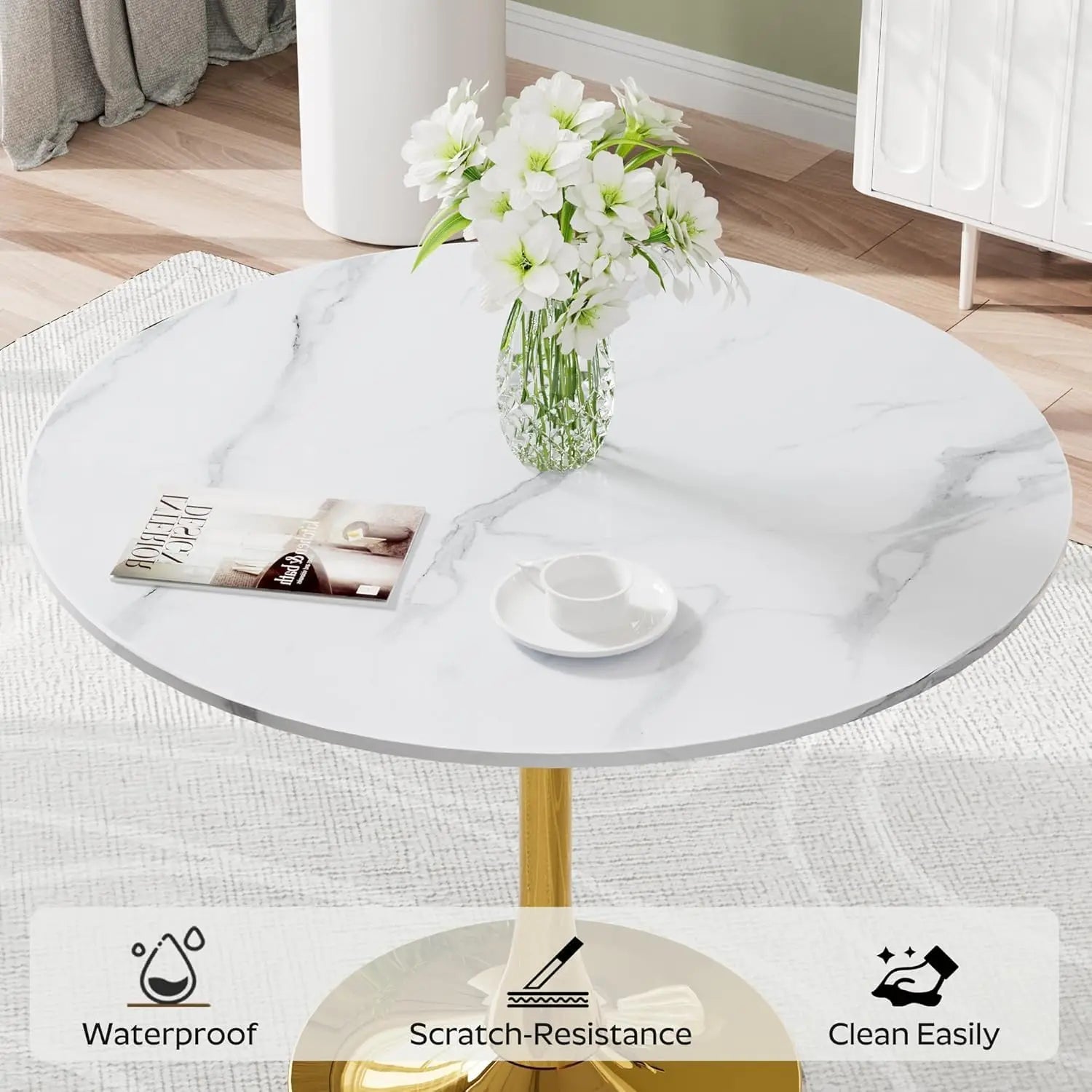 Seraphina Oro Classique™ – Contemporary Tulip Marble Dining Set by PurelyhomeDeco