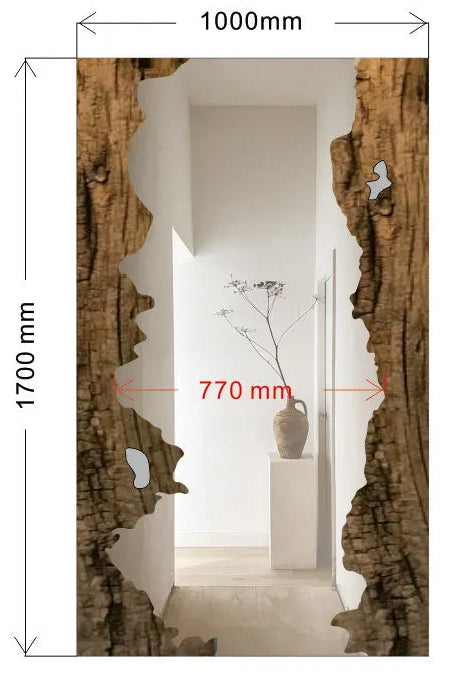 Wooden frame with measurements on a white background