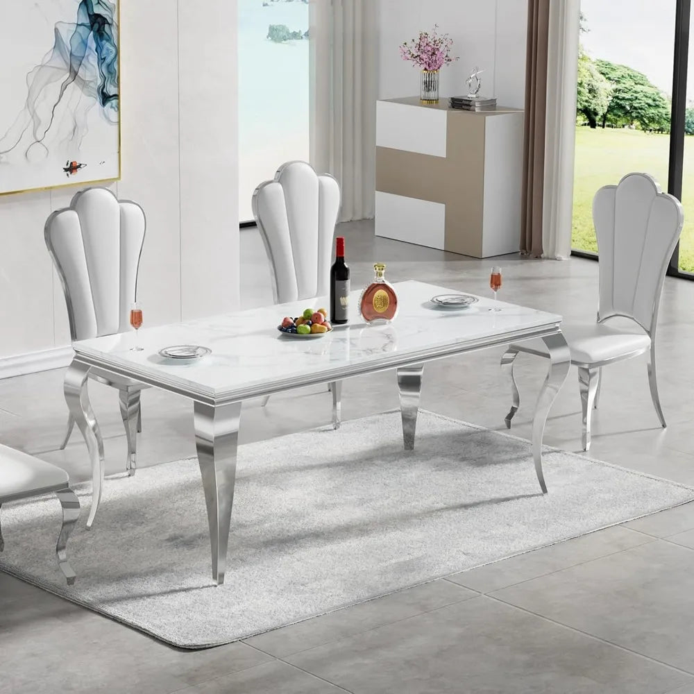 SILVÉN™ White Marble Stainless Steel Dining Table by PurelyhomeDeco