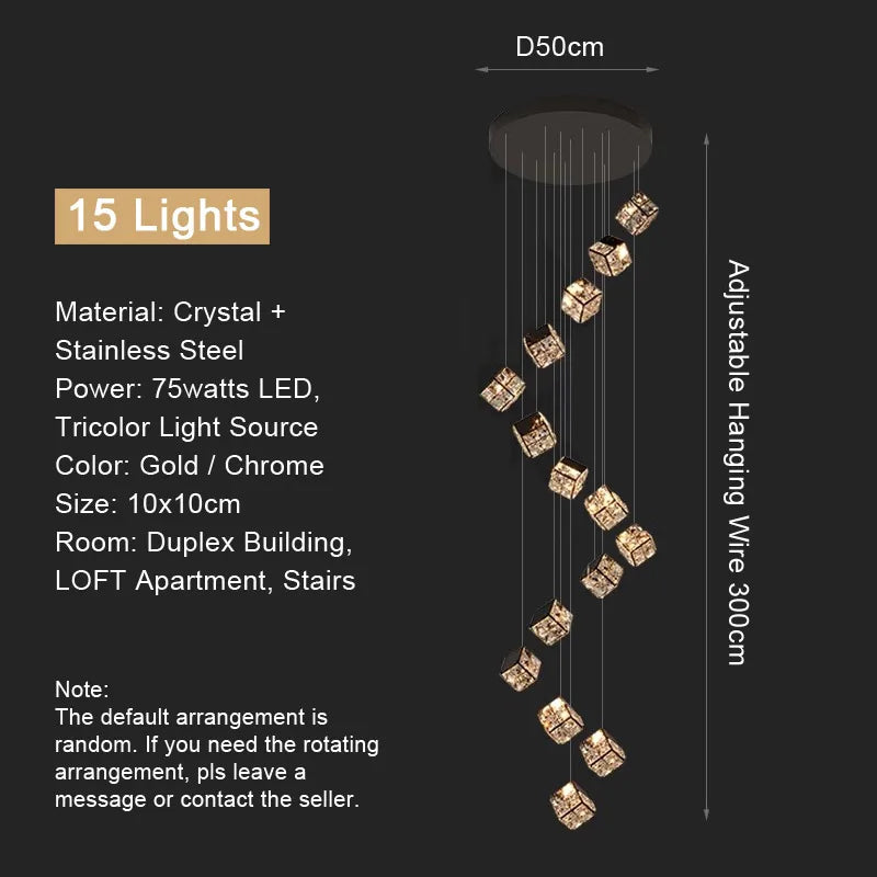 LustraCube™ Crystal LED Pendant Light – Luxury Gold & Chrome Hanging Chandelier for Living Rooms, Staircases & Modern Villas by PurelyhomeDeco
