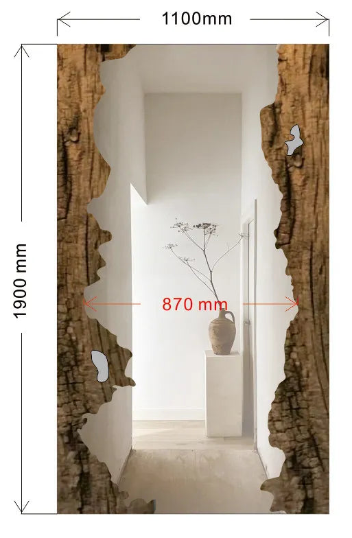 Wooden frame with mirror dimensions labeled