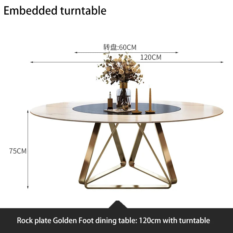AURÉVA Golden Round Marble Dining Table with Turntable by PurelyhomeDeco