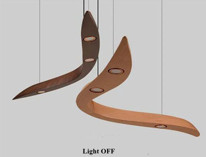 Wooden pendant light with a modern design on a white background