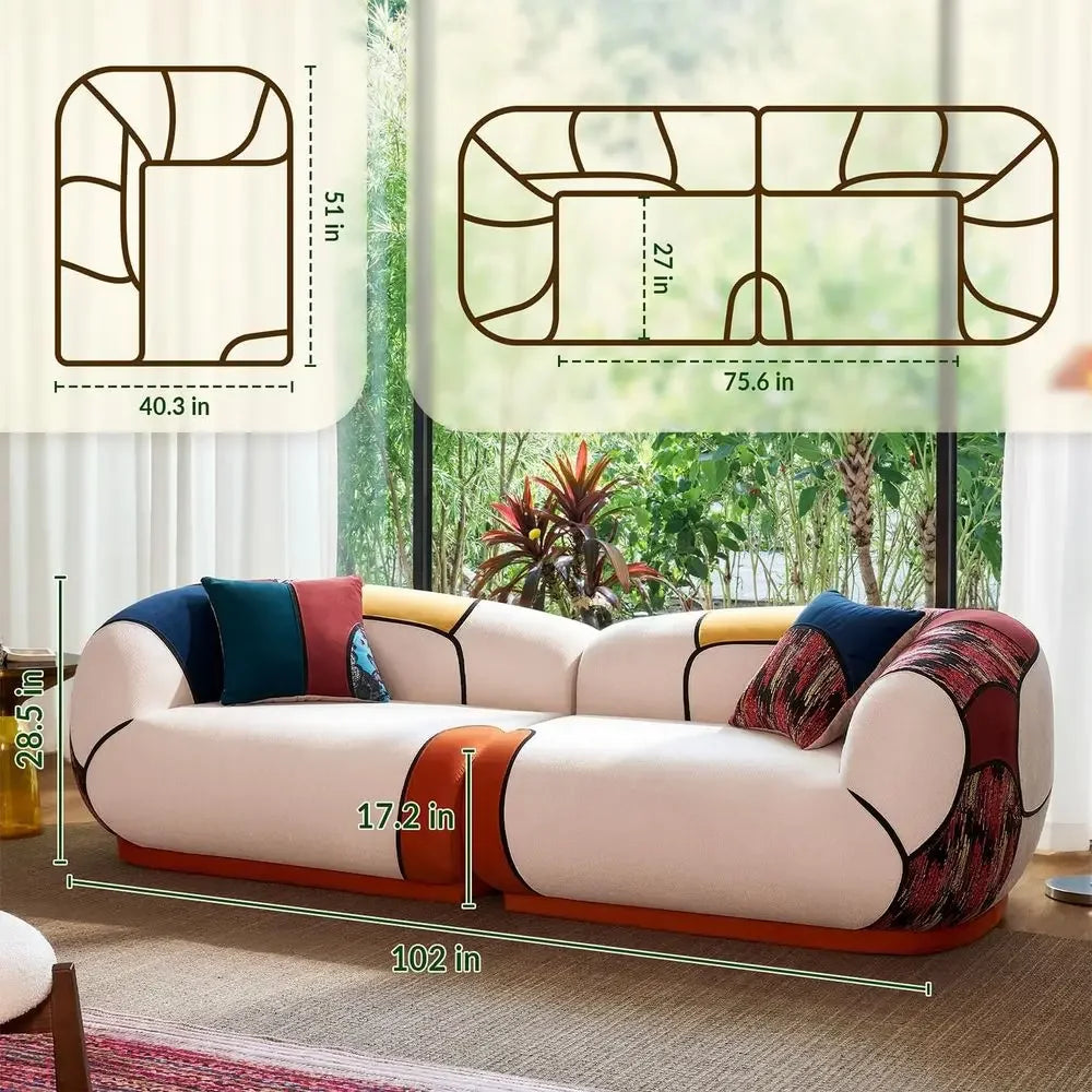 102" Oversized ern Curved Soa, 4-Seat Chenille Couch or Living Room Aparent, Minimalist BonelSectional loor Lounge Couches with by PurelyhomeDeco