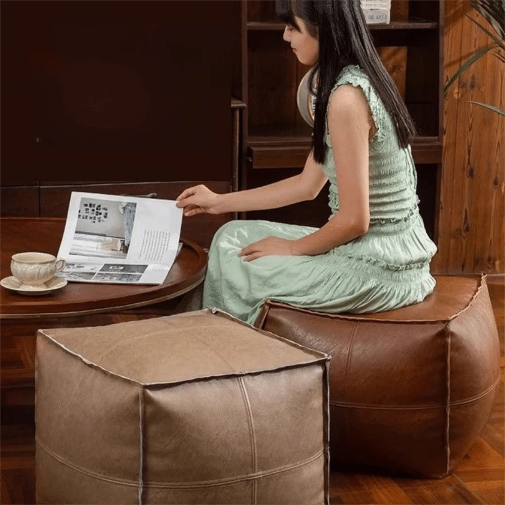 Modern Non-Slip Storage Stool Large Capacity Waterproof Unstuffed Cushion Cover No Fillings Square Leather Pouf Bedroom by PurelyhomeDeco