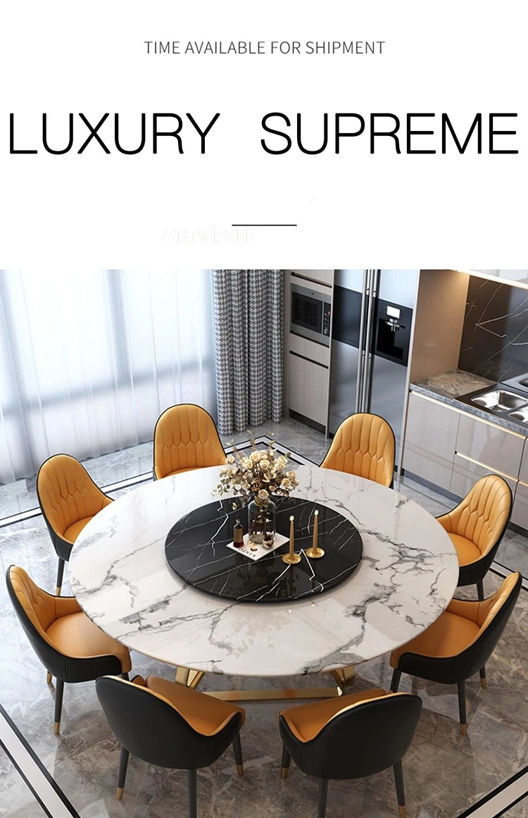 AURÉVA Golden Round Marble Dining Table with Turntable by PurelyhomeDeco