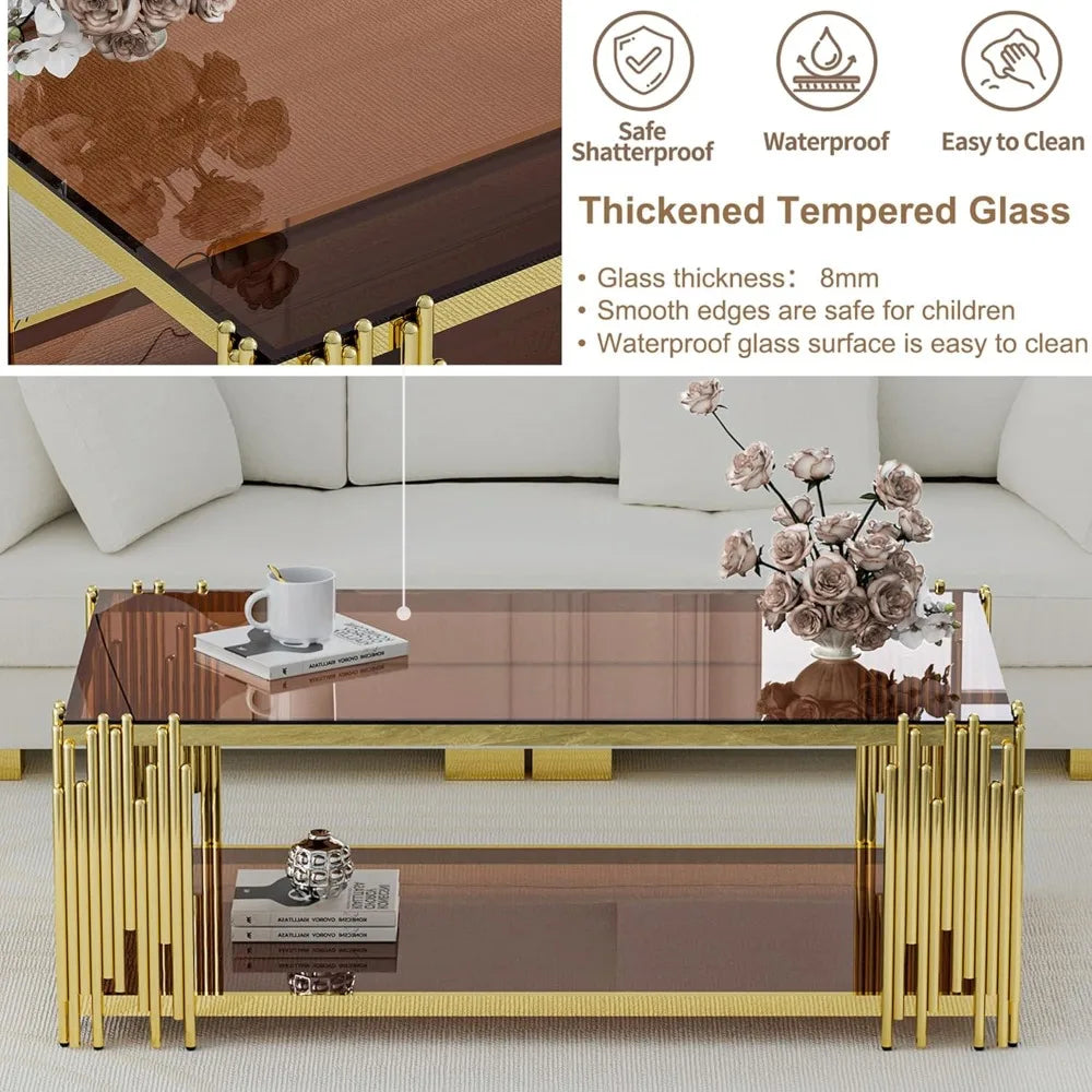 Monérian Bronze — Rectangular Tempered Glass Coffee Table by PurelyhomeDeco