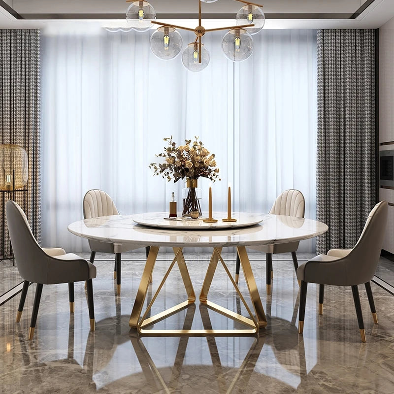 AURÉVA Golden Round Marble Dining Table with Turntable by PurelyhomeDeco