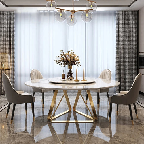 AURÉVA Golden Round Marble Dining Table with Turntable by PurelyhomeDeco