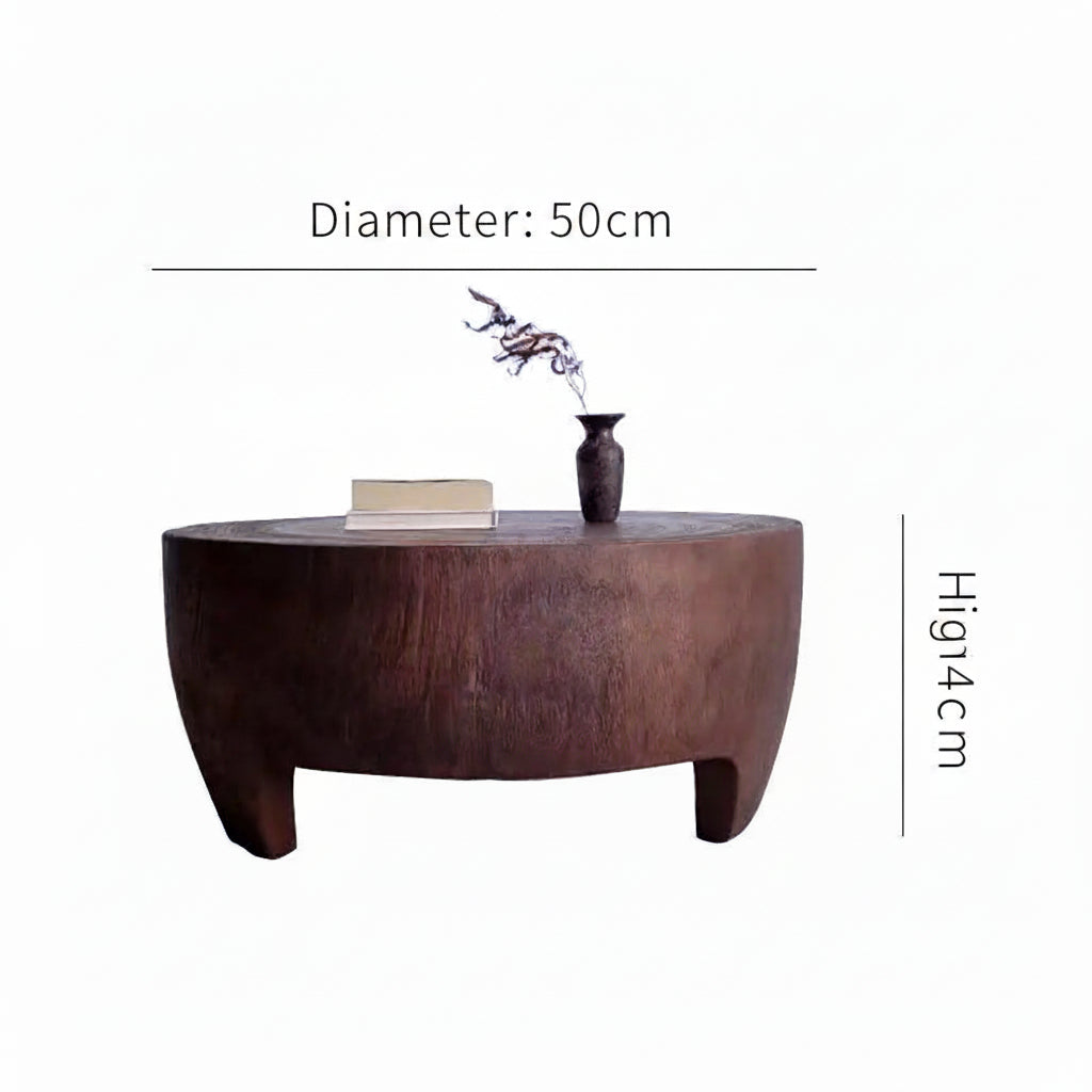 Wooden coffee table with measurements on a white background