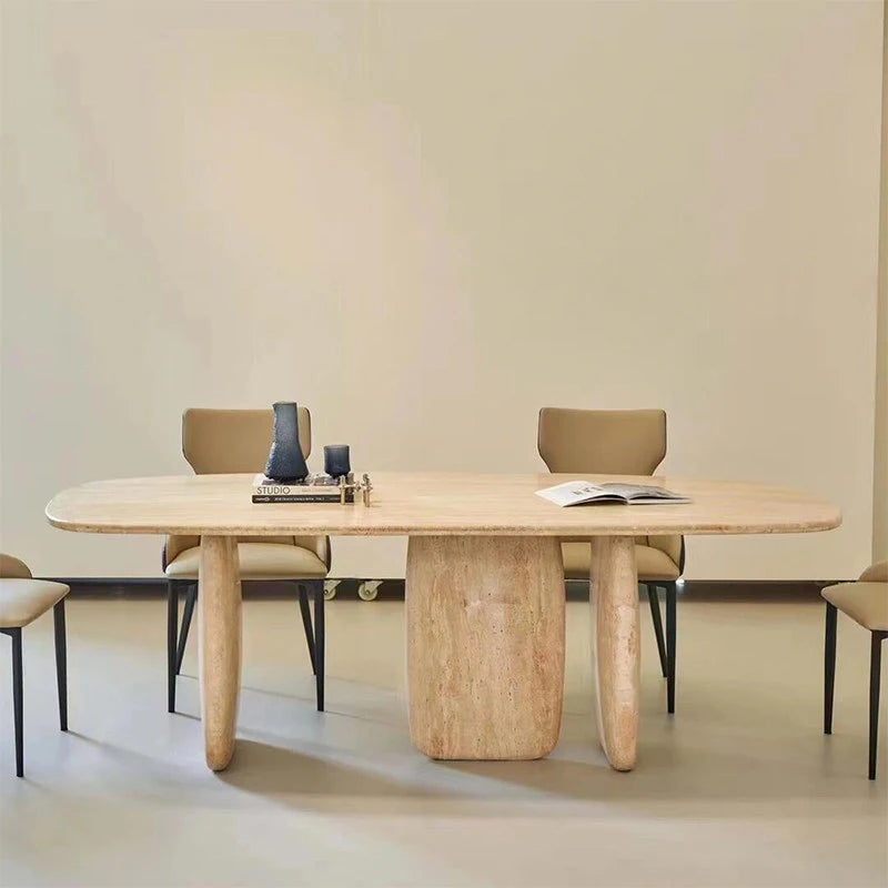 AURELIA SOLÉ™ Italian Minimalist Yellow Travertine Dining Table | Nordic Fusion Luxury by PurelyhomeDeco