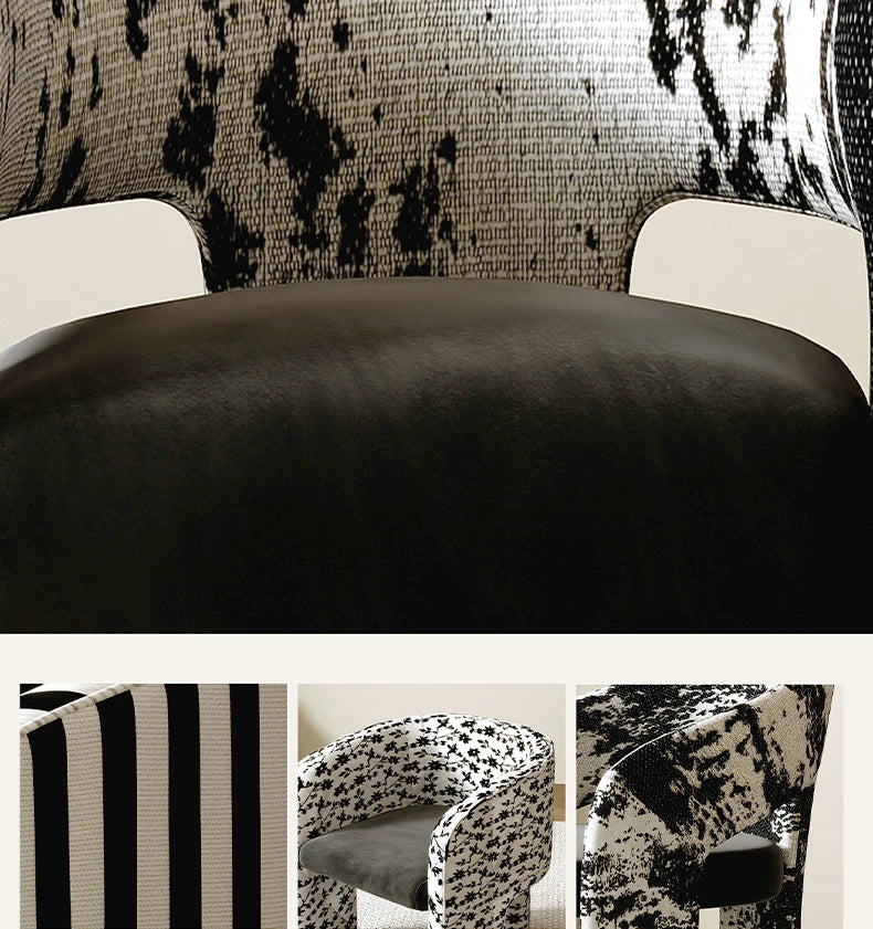 Black and white patterned chair with additional images of similar chairs.