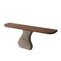 Wooden bench with a stone base on a white background