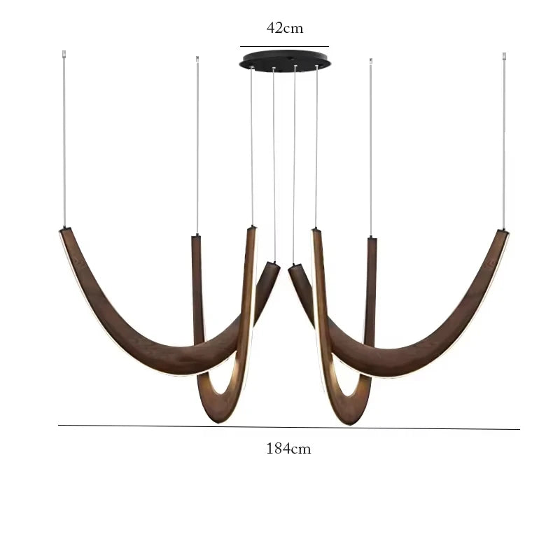 Modern chandelier with dimensions on a white background