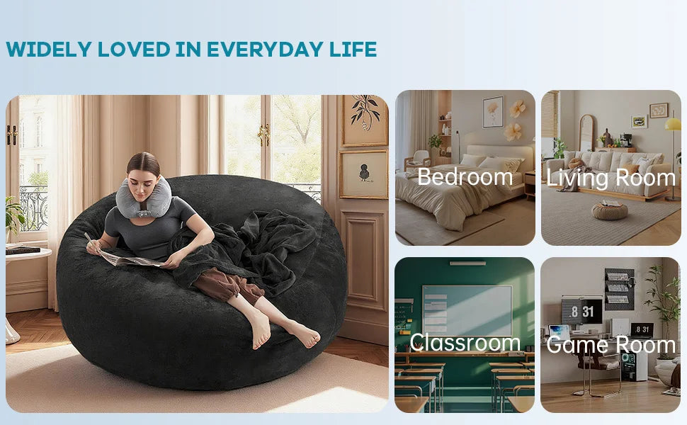 100CM×100CM×60CM, adult beanbag chair with padded beanbag inside, memory foam chair, soft flannel washable cover, ideal reading seat for bedrooms and dorms. by PurelyhomeDeco
