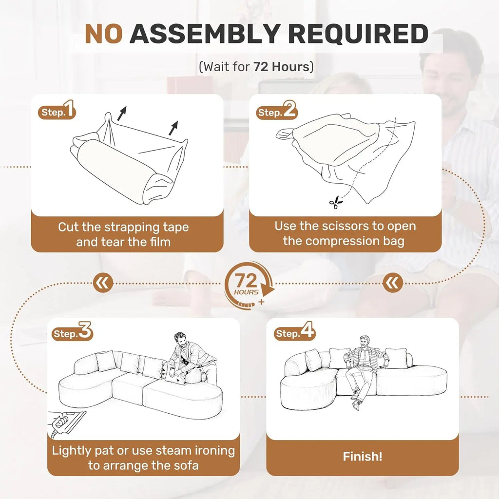 114 Inch Boneless Curved Couches for Living Room,Modern Modular Sectional Sofa with Chaise,L-Shape Cloud Sectional, Customized by PurelyhomeDeco