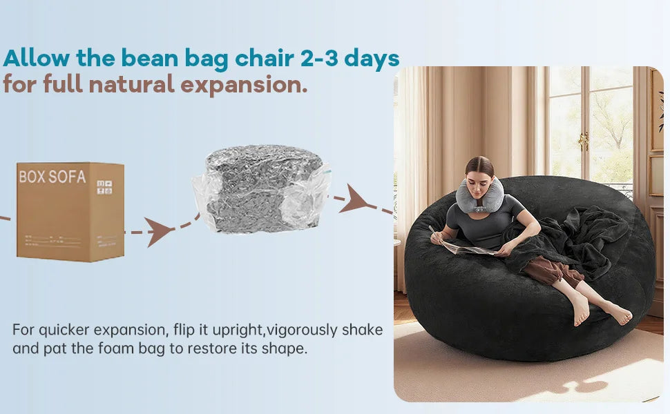 100CM×100CM×60CM, adult beanbag chair with padded beanbag inside, memory foam chair, soft flannel washable cover, ideal reading seat for bedrooms and dorms. by PurelyhomeDeco