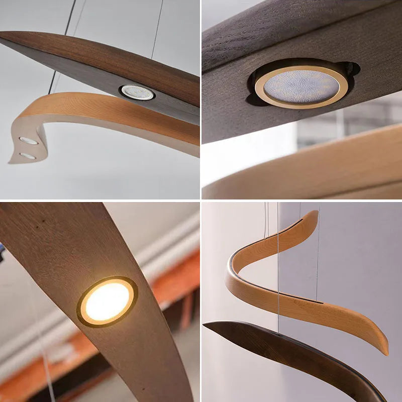 Collage of a modern ceiling light fixture in various angles.