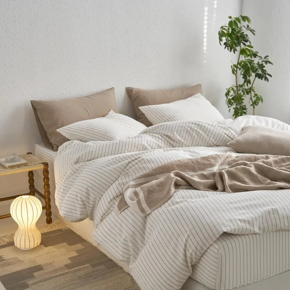 Grand Lino Soft Cotton Duvet Cover Set – Natural Linen-Feel Luxury Series by PurelyhomeDeco