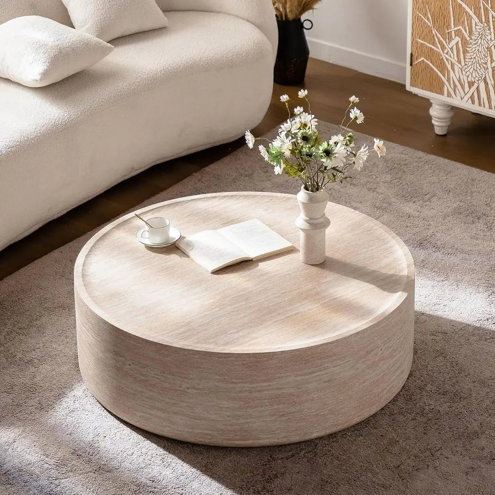 Luna 100™ Round Drum Coffee Table – Modern Minimalist Living Room Center Table by PurelyhomeDeco