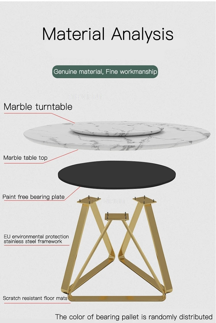 AURÉVA Golden Round Marble Dining Table with Turntable by PurelyhomeDeco