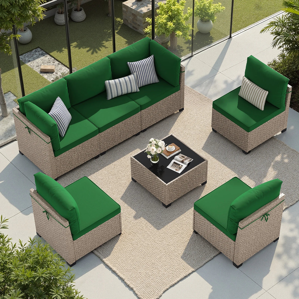 7-Piece Patio Furniture Set, Outdoor Rattan Sectional Sofa with Tempered Glass Table, All-Weather, for Garden, Porch, Backyard by PurelyhomeDeco