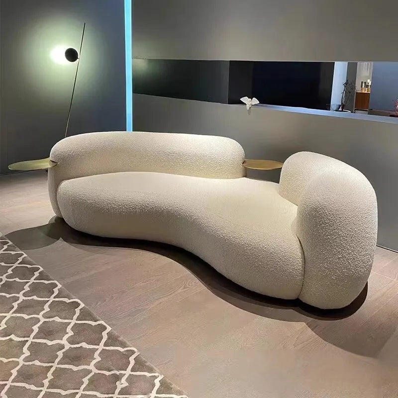 Cream wind creative curved sofa light luxury Italian pea sofa small apartment living room clothing store beauty salon hotel by PurelyhomeDeco