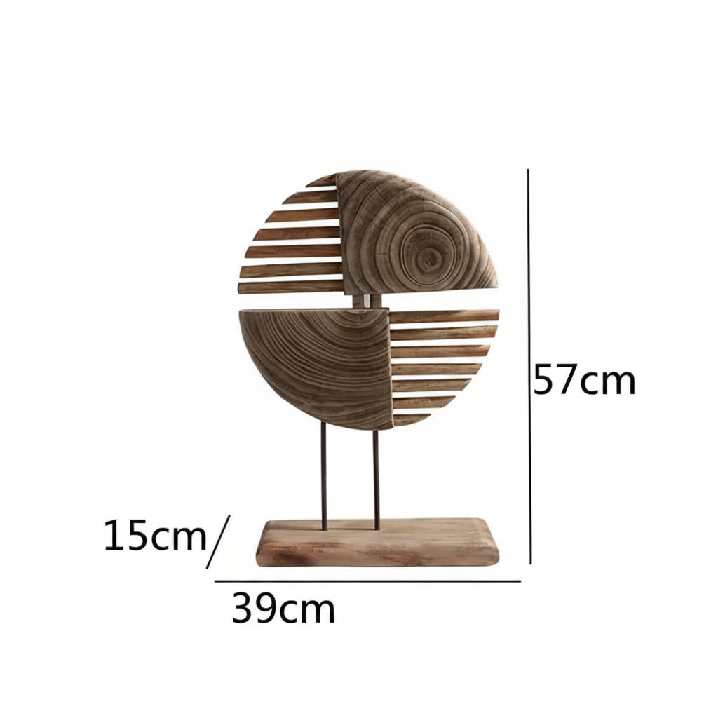Wooden decorative piece with dimensions on a white background