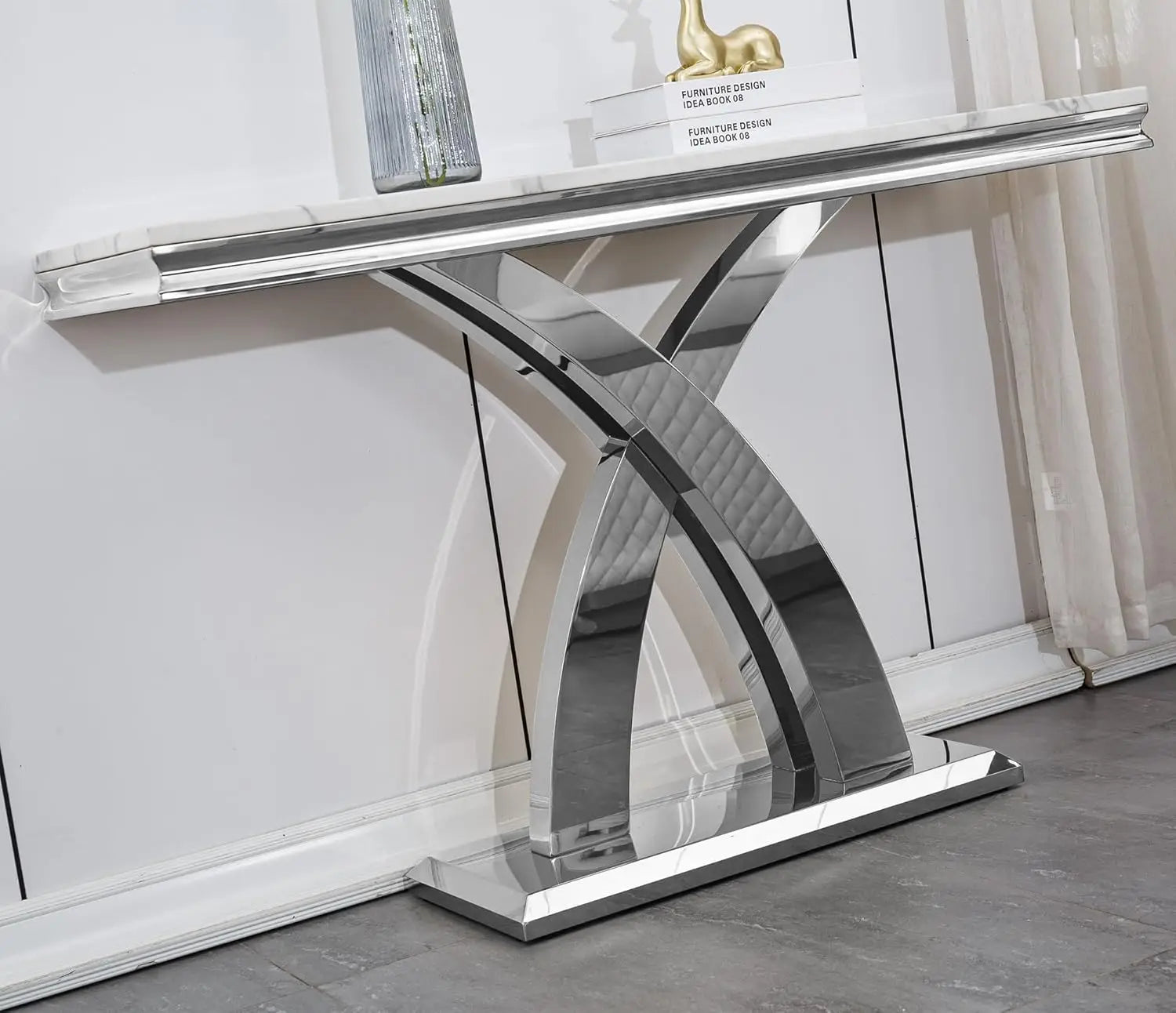 MARXÉ Faux Marble X-Base Console Table by PurelyhomeDeco