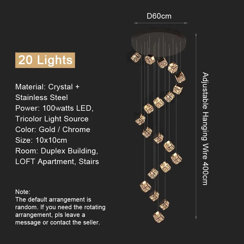 LustraCube™ Crystal LED Pendant Light – Luxury Gold & Chrome Hanging Chandelier for Living Rooms, Staircases & Modern Villas by PurelyhomeDeco